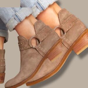 Anthropology Kaanas Taupe /Brown Suede Studded Ankle Booties 38/7.5-8